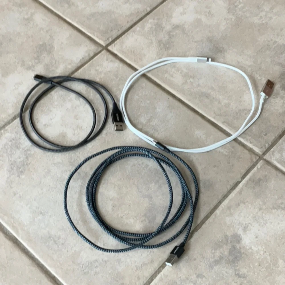 Anker USB to Lightning Cables 6’, 3’ and 40 inches. 3 braided cables.